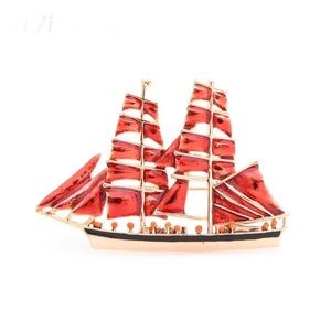 RED ENAMEL SAILBOAT BROOCH / PIN